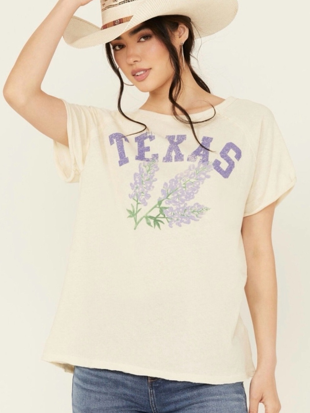 We The Free Cream Texas Graphic Tee with Bluebonnets Print